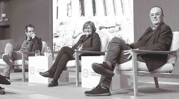 Gianmarco Leon-Ciliotta, Dolores Collado y Sevi Rodr&iacute;guez Mora, en un momento del debate